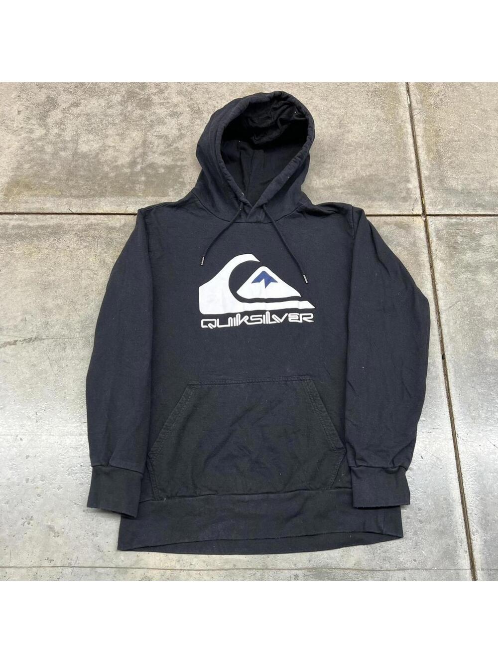vintage quiksilver faded black big logo hoodie size medium WOMENS